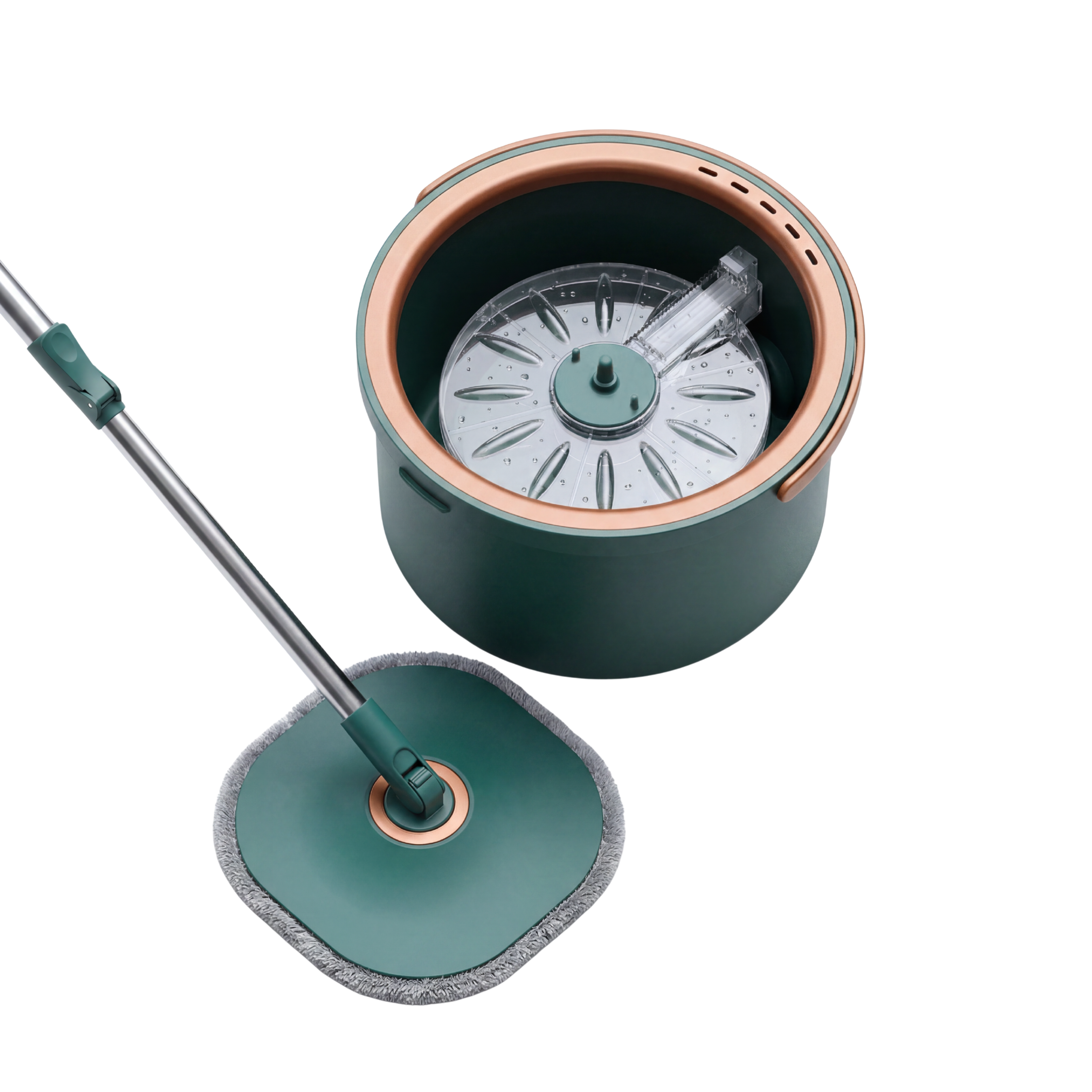 DreamRamp® Quadratischer Wischmopp mit Eimer, trennt Schmutzwasser von sauberem Wasser – Grün