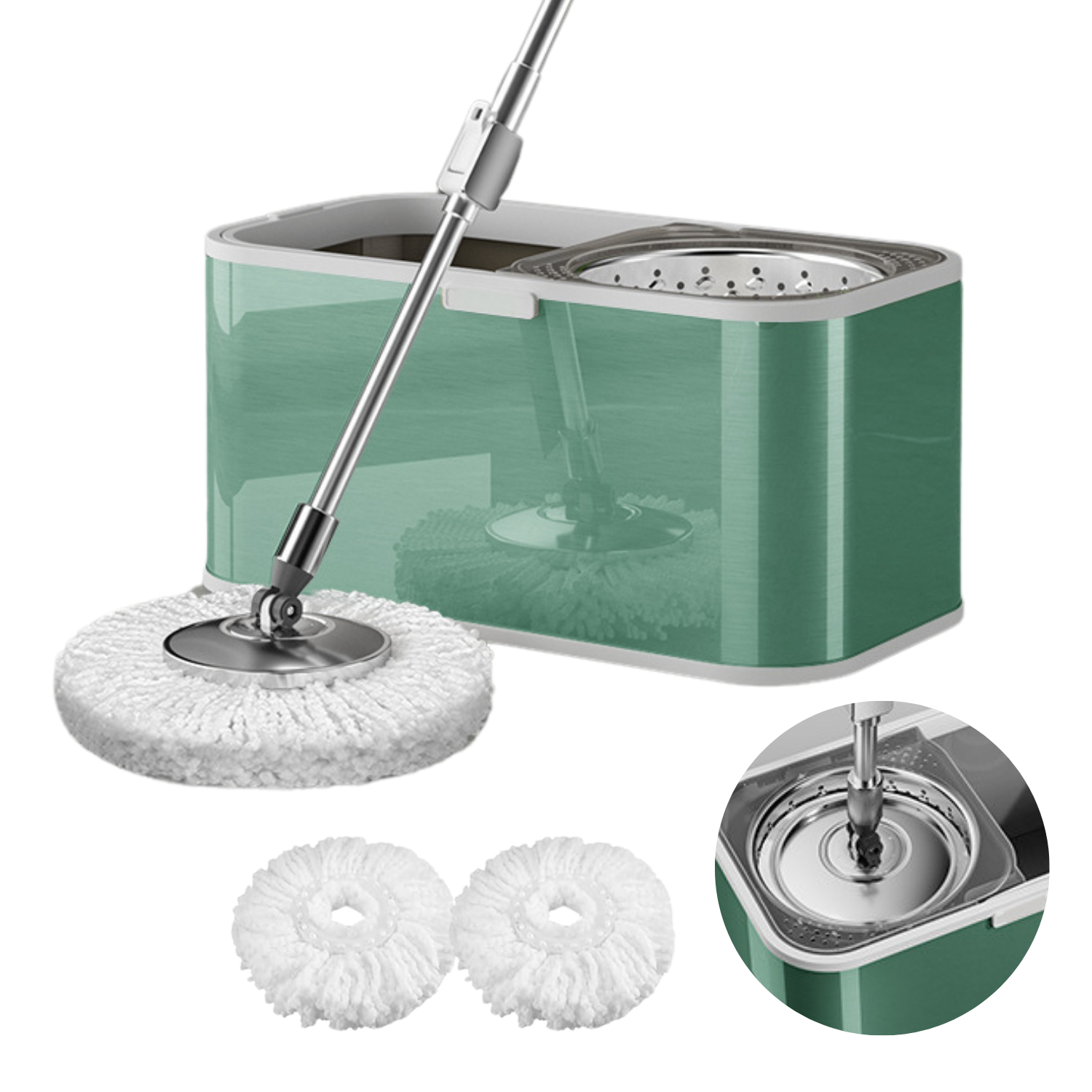 Mop rotativ cu găleată și roți DreamRamp® din inox antibacterian - Verde