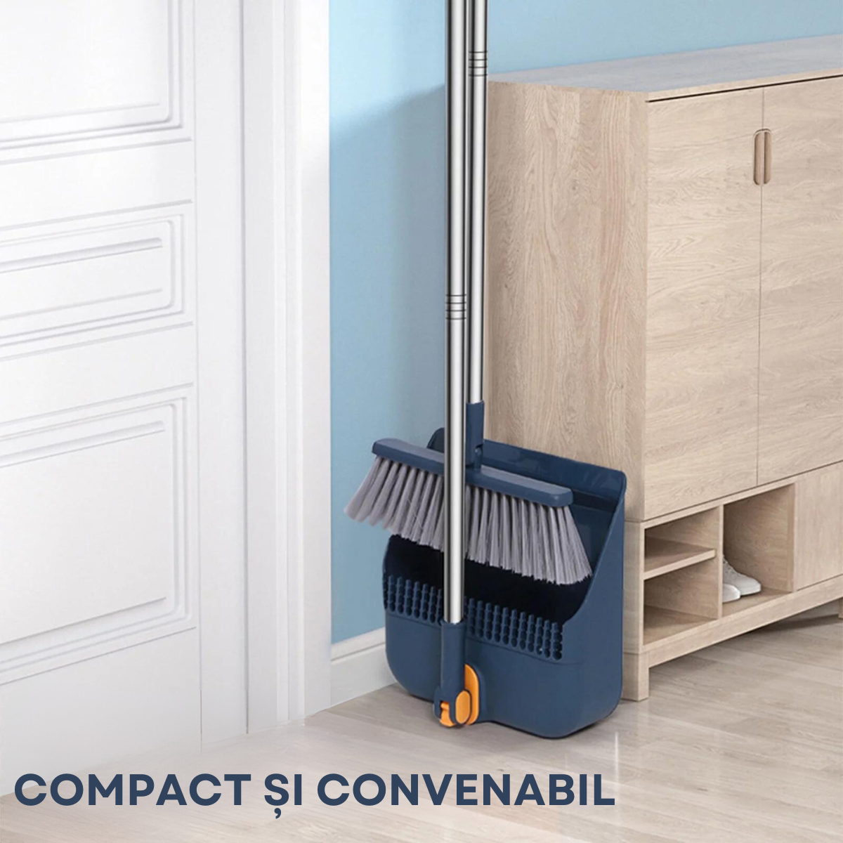 Mătură cu cap rotativ 45° DreamRamp® cu făraș și teu + sistem pliabil - Albastru