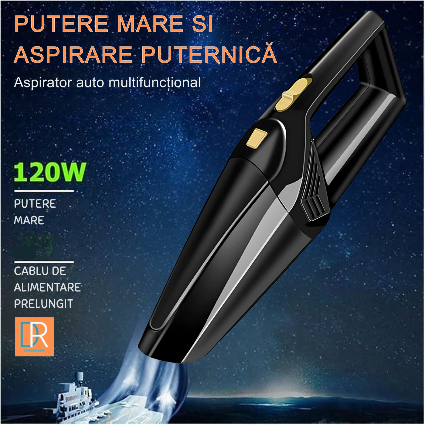 DreamRamp® Portable Car Vacuum Cleaner, 4500Pa High Power Cordless Mini Compact HEPA Fast Cleaning for Car SUV Caravan Ergonomic Rechargeable Accessories for Dust Crumbs Pet Hair Black