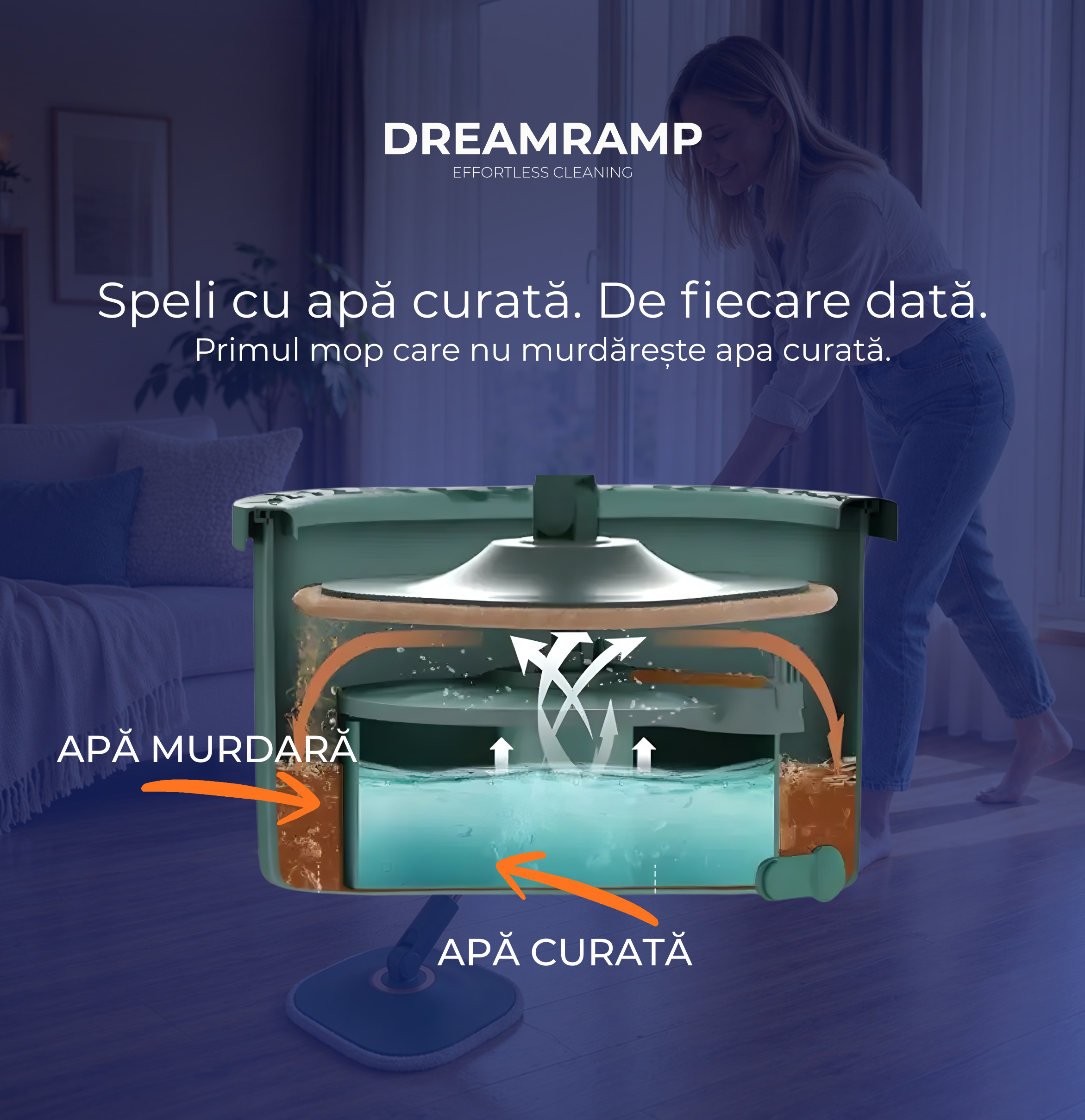 DreamRamp® Quadratischer Wischmopp mit Eimer, trennt Schmutzwasser von sauberem Wasser – Grün