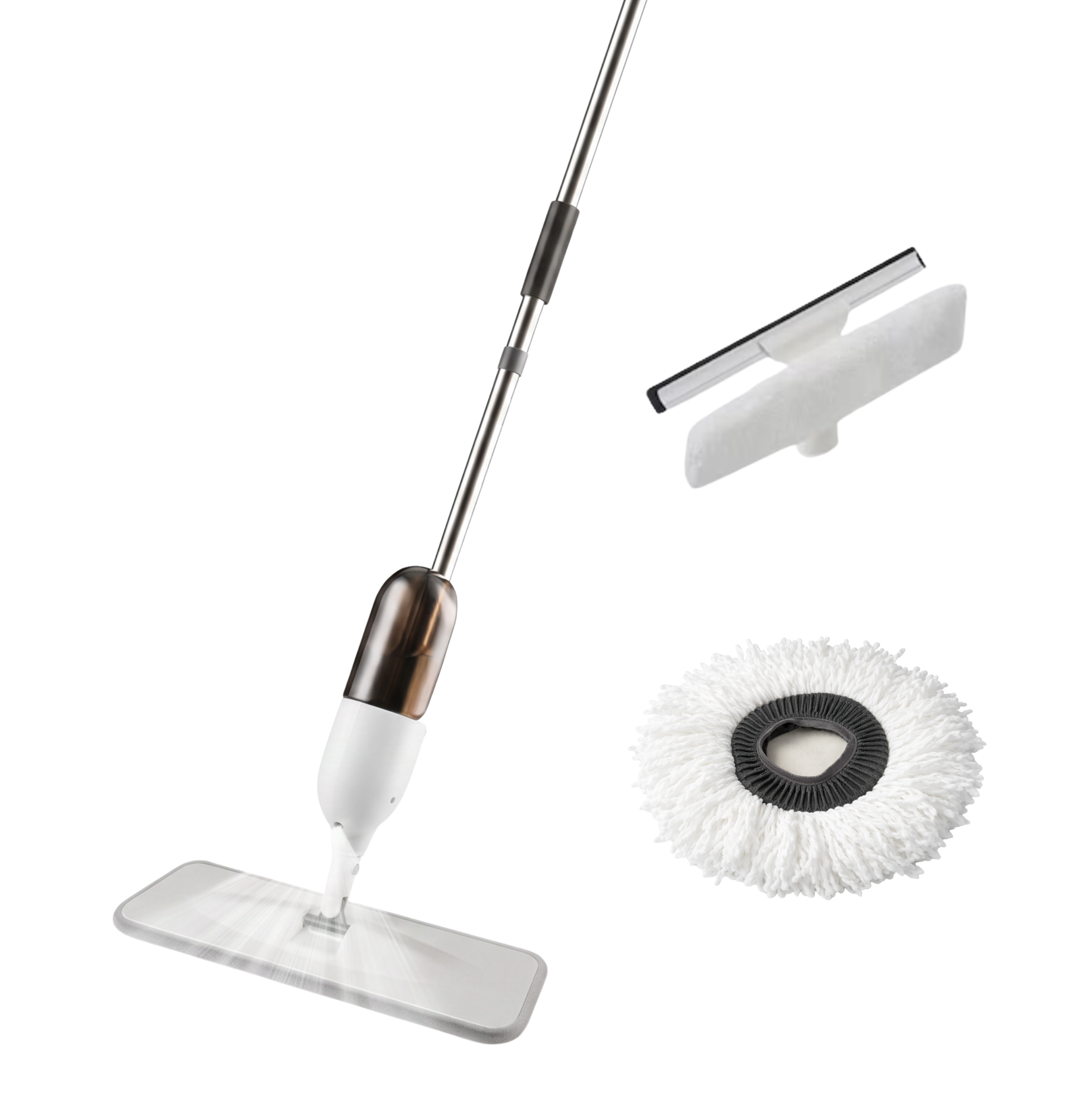 3-in-1-Sprühmopp: Rundmopp, Flachmopp und Fensterabzieher