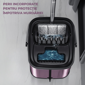 Set Dreamramp galeata mop cu centrifuga din inox galeata dreptunghiulara roz – accesorii incluse