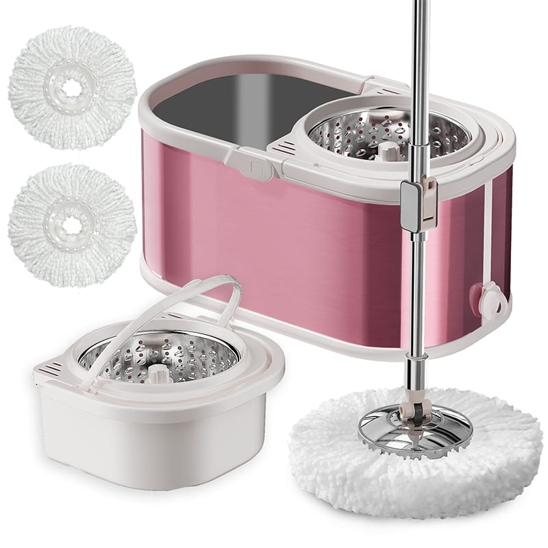 DreamRamp® antibakterieller Edelstahl-Eimerwischer + 2 Wischmopp-Ersatzbezüge – Rosa