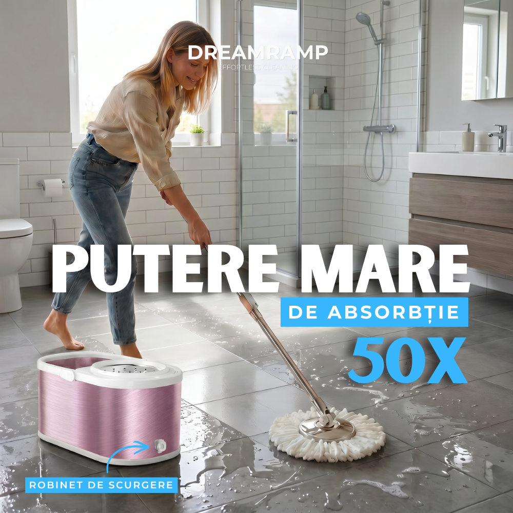 DreamRamp® antibakterieller Edelstahl-Eimerwischer + 2 Wischmopp-Ersatzbezüge – Rosa