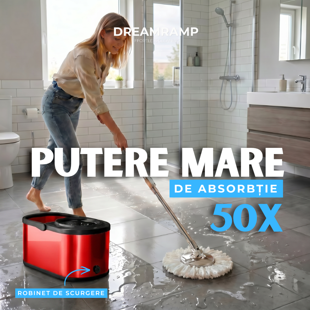 DreamRamp® Spin Mop mit Eimer und Rädern aus antibakteriellem Edelstahl – Grün