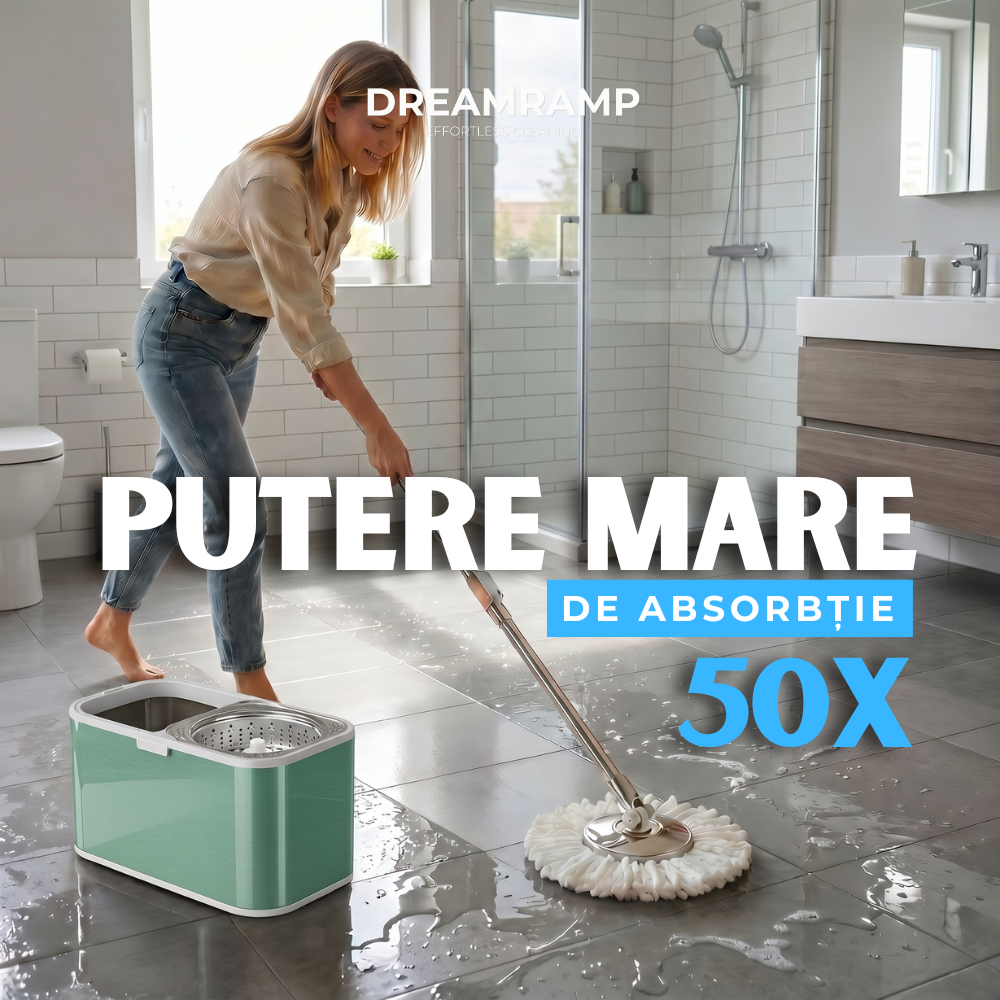 DreamRamp® Spin Mop mit Eimer und Rädern aus antibakteriellem Edelstahl – Grün