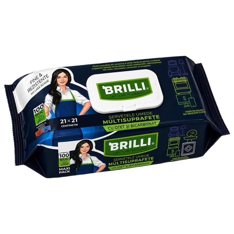 Șervețele Umede Multisuprafețe cu Oțet și Bicarbonat – Set 100 Bucăți