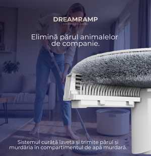 Sistemul mopului electric DreamRamp care curăță laveta și elimină părul animalelor