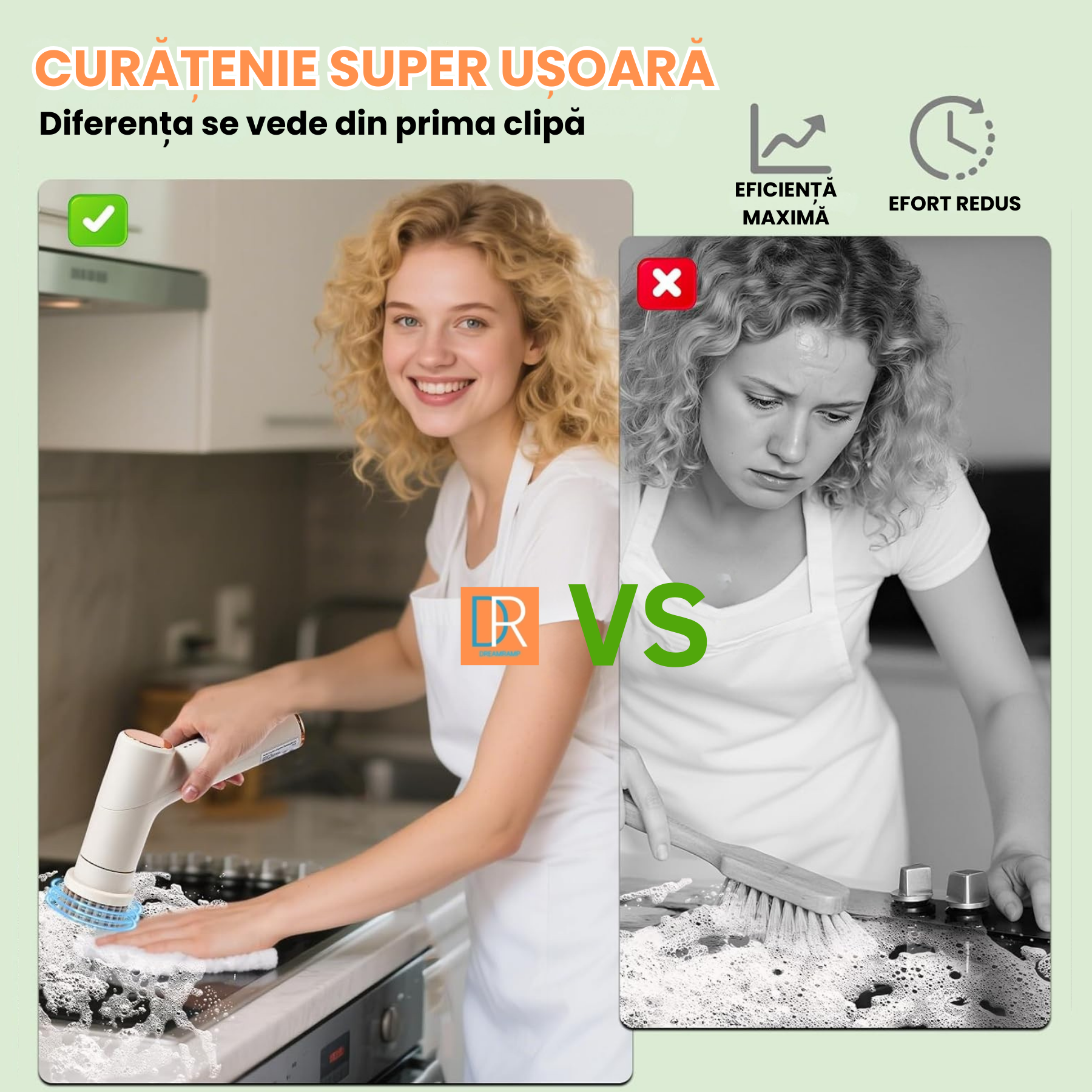 Comparație între curățarea cu peria electrică DreamRamp și peria manuală