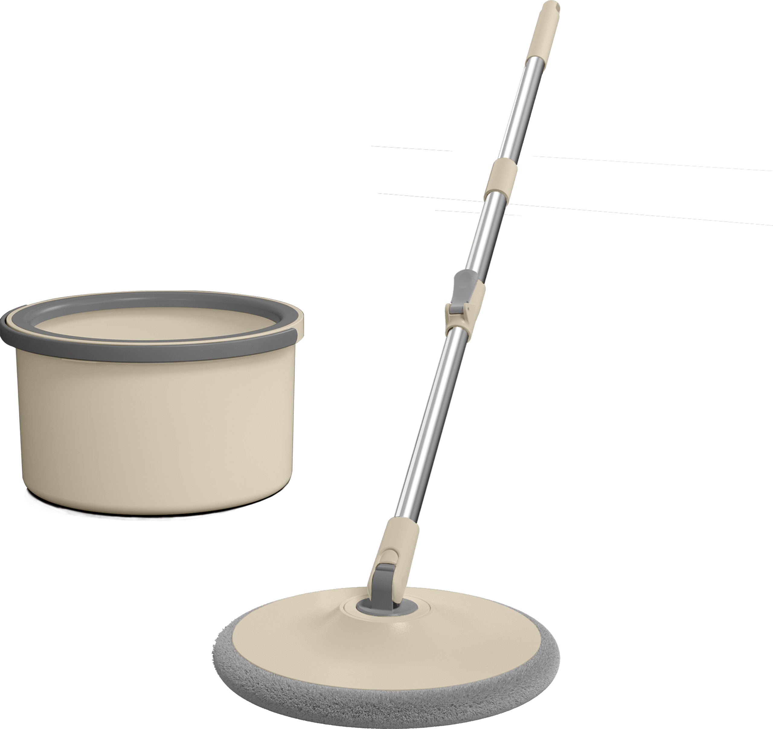 Mop rotativ rotund cu găleată DreamRamp®, separă apa murdară de cea curată – Bej