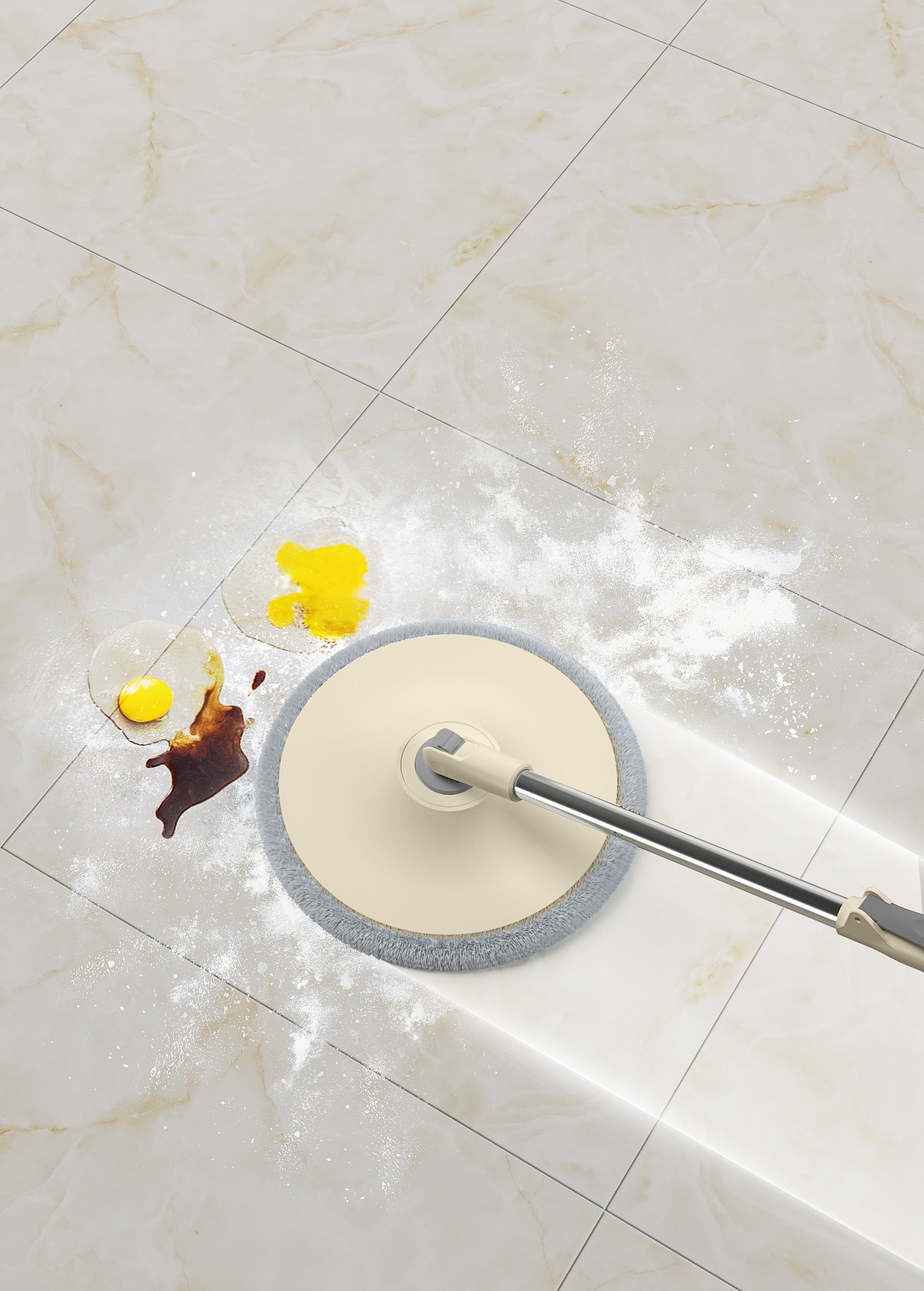 Mop rotativ rotund cu găleată DreamRamp®, separă apa murdară de cea curată – Bej