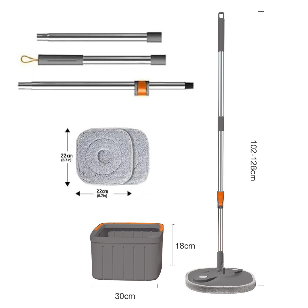 Mop rotativ pătrat cu găleată DreamRamp®, SEMI-USCAT, pentru pardoseli sensibile – Gri + portocaliu