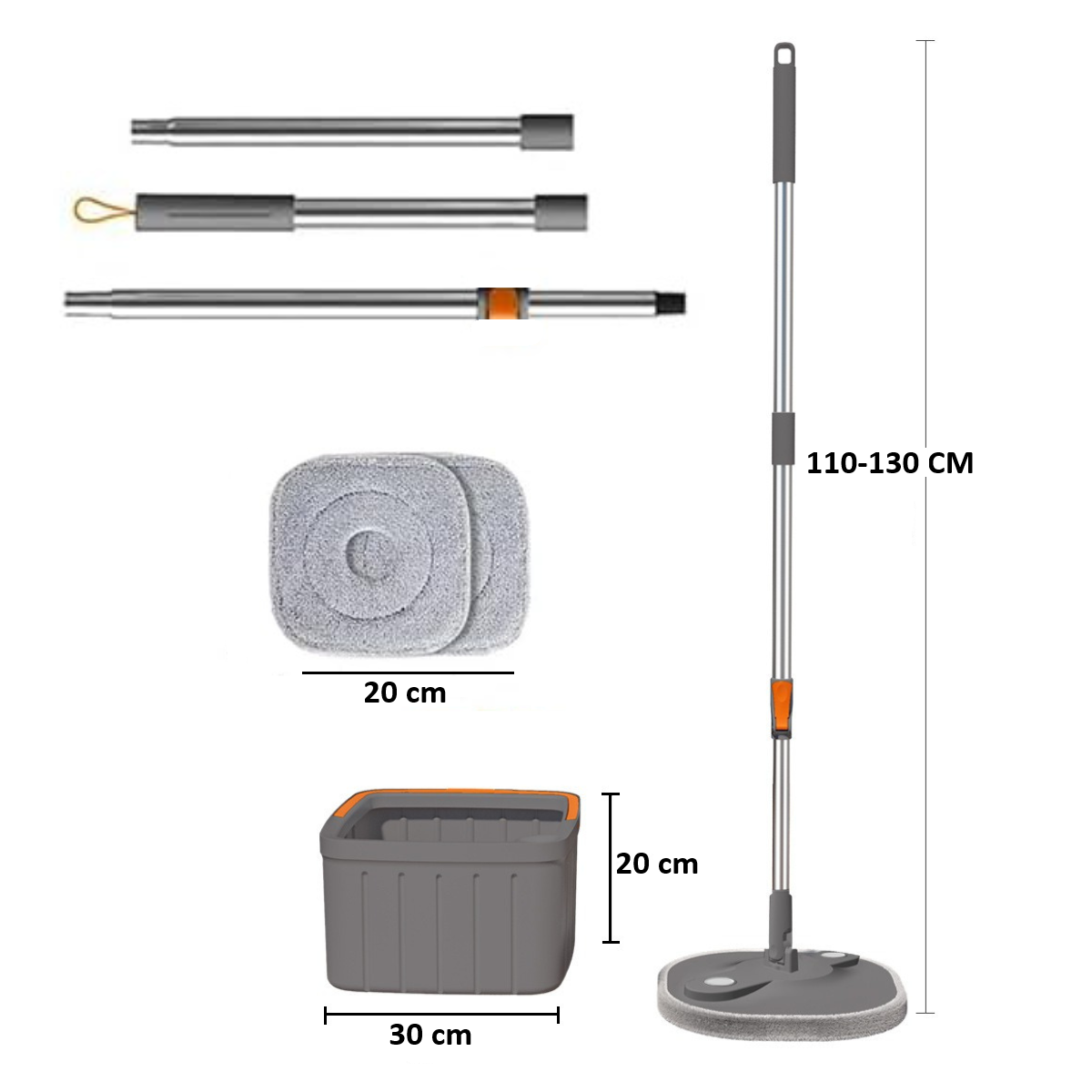 DreamRamp® Square Spin Mop with Bucket, SEMI-DRY, for Sensitive Floors – Grey + Orange