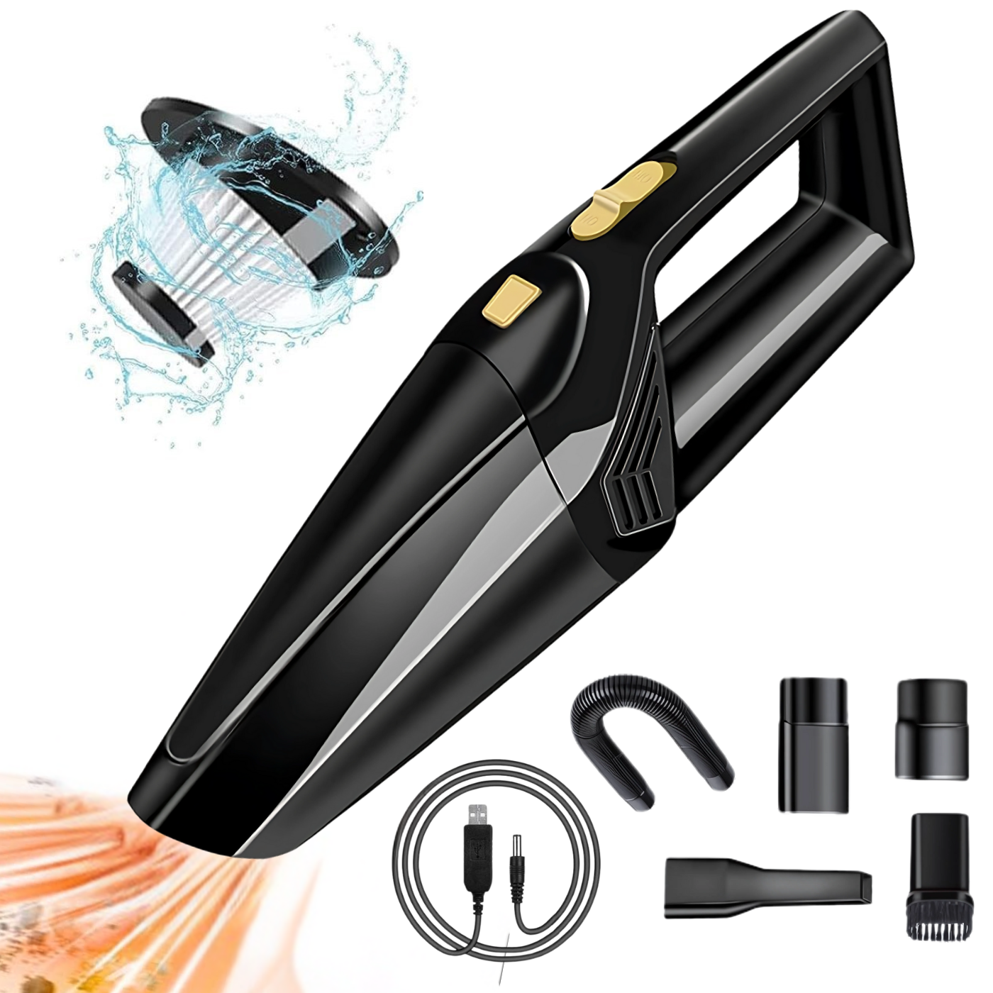 Aspirator Auto Portabil DreamRamp®, 4500Pa Putere Mare Fără Fir Mini Compact HEPA Curățare Rapidă pentru Mașină SUV Rulotă Ergonomic Reîncărcabil Accesorii pentru Praf Firimituri Păr Animale Negru