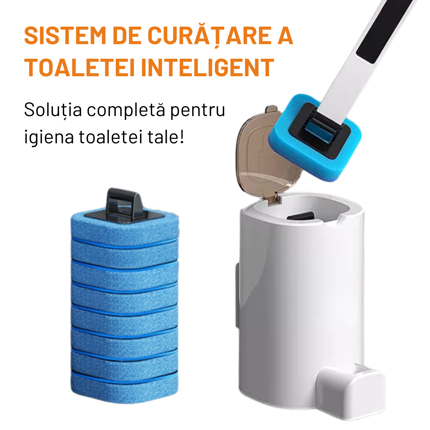 Perie de toaletă super-igiencă DreamRamp® cu 8 + 8 rezerve și sistem montare perete