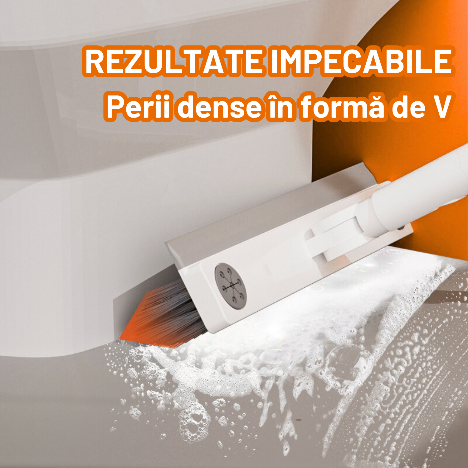 Mătură rotativă 180° cu perii în V și tijă telescopică, ideală pentru colțuri - Alb