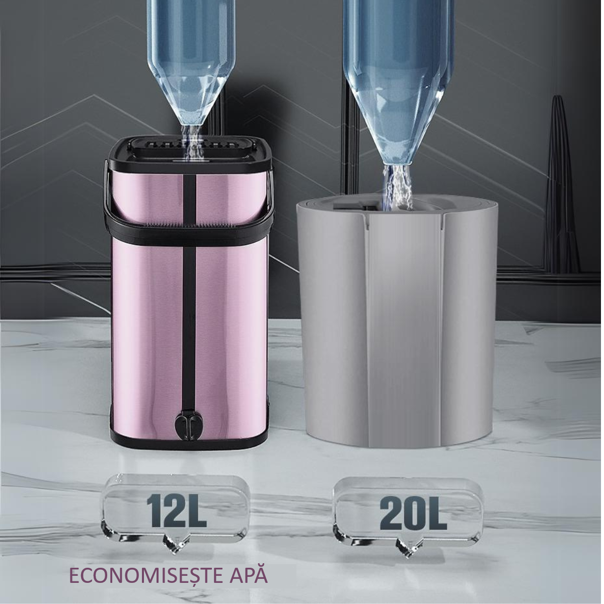 DreamRamp set stainless steel spin mop bucket rectangular pink bucket, glossy finish and water drain hole with two refills 