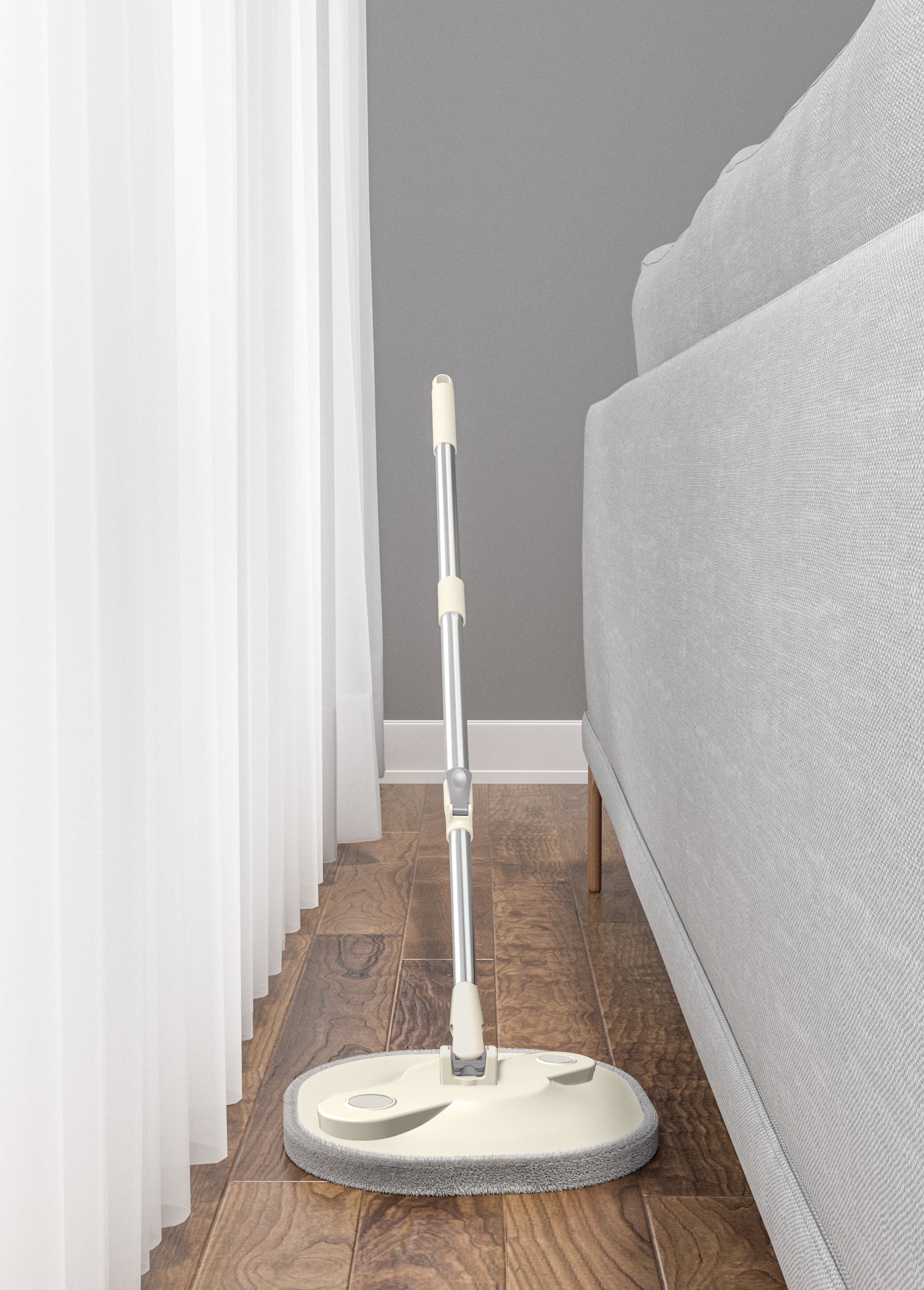 Mop rotativ rotund cu găleată DreamRamp®, separă apa murdară de cea curată – Bej