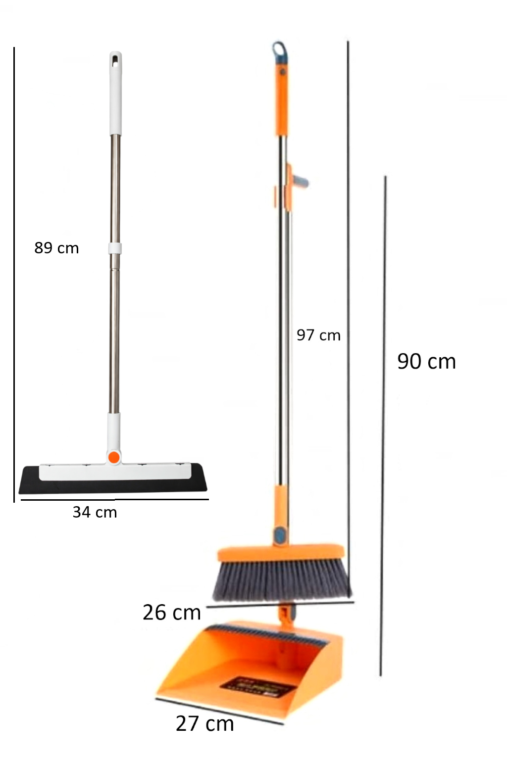 DreamRamp® 45° Rotating Head Broom with Brush and Tee + Folding System - Orange