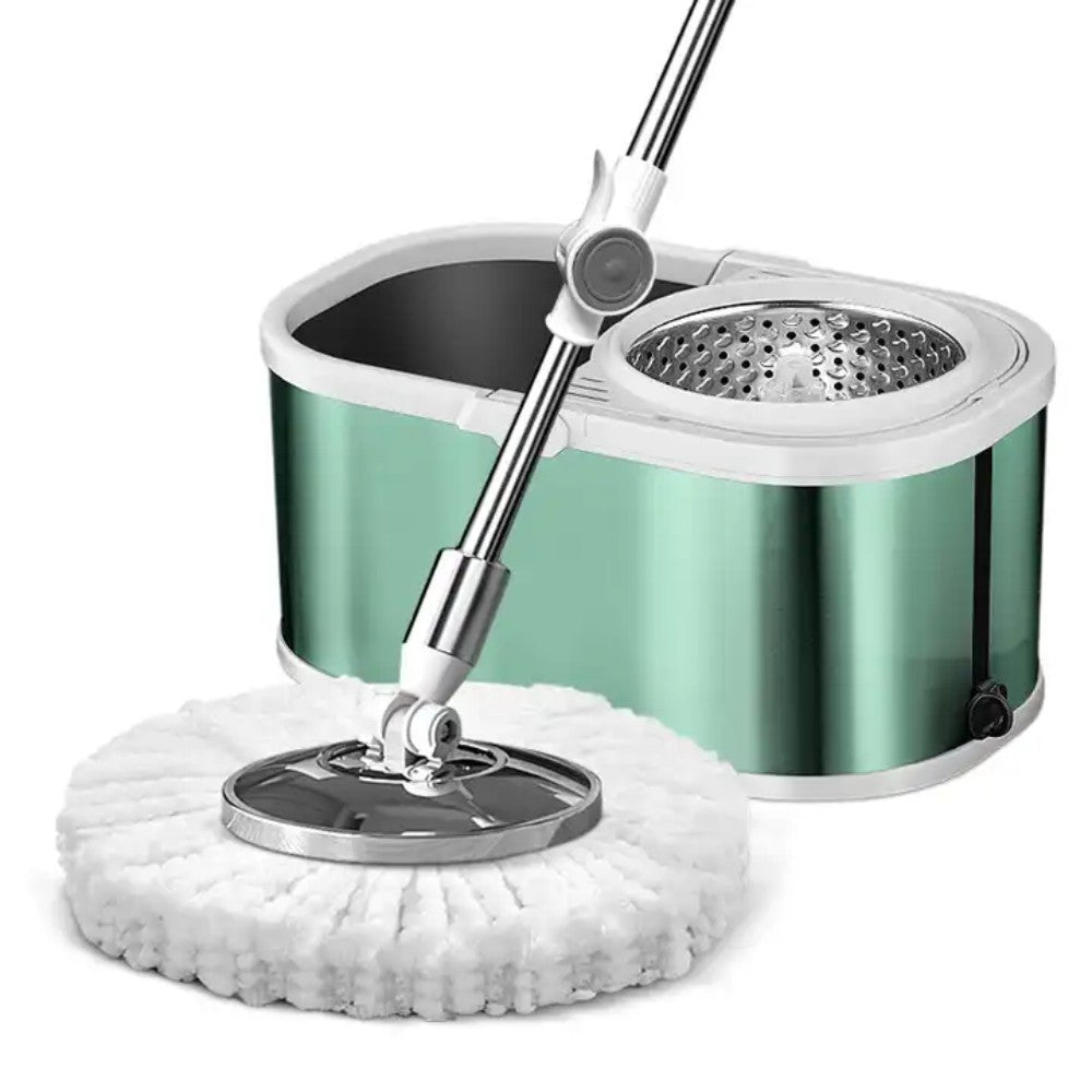 Mop rotativ cu găleată DreamRamp® și centrifugă din inox antibacterian + 2 rezerve - Verde