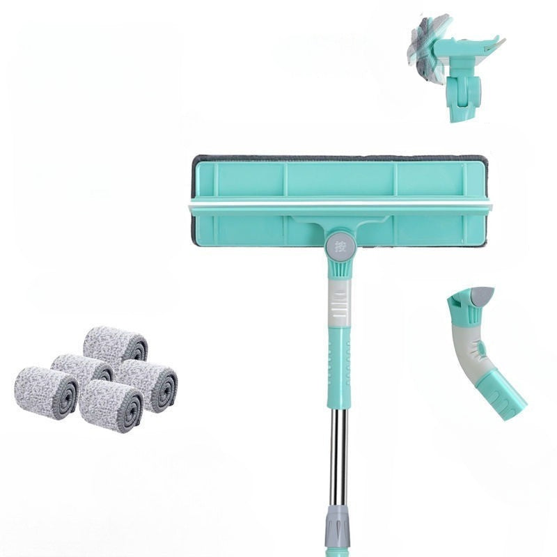 Mop plat cu cap rotativ 2 în 1: lavetă podea și racletă pentru spălare geamuri