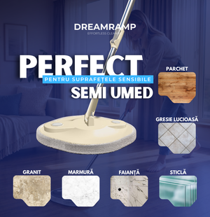 Mop rotativ pătrat DreamRamp bej semi-umed, pentru parchet, gresie lucioasă și suprafețe sensibile