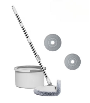 Mop rotativ DreamRamp cu găleată rotundă albă, mâner telescopic și două rezerve din microfibră