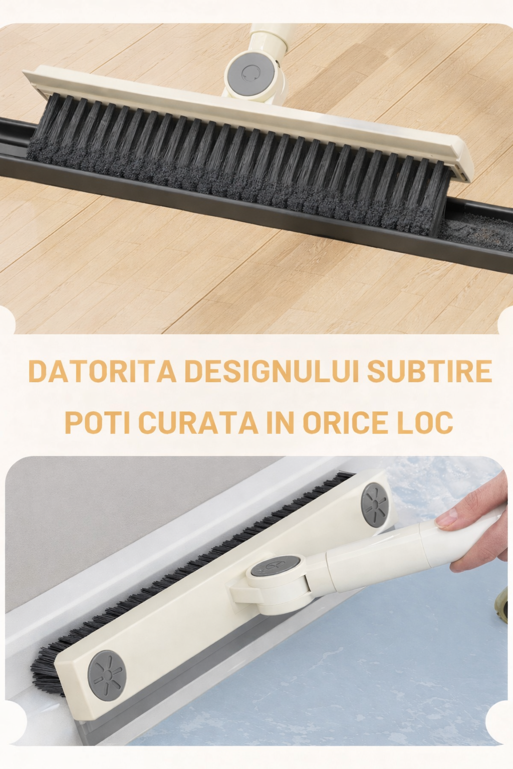 Perie DreamRamp cu design subțire, curățând de-a lungul plintei