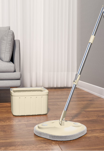 Set mop rotativ pătrat DreamRamp bej cu găleată, pe parchet