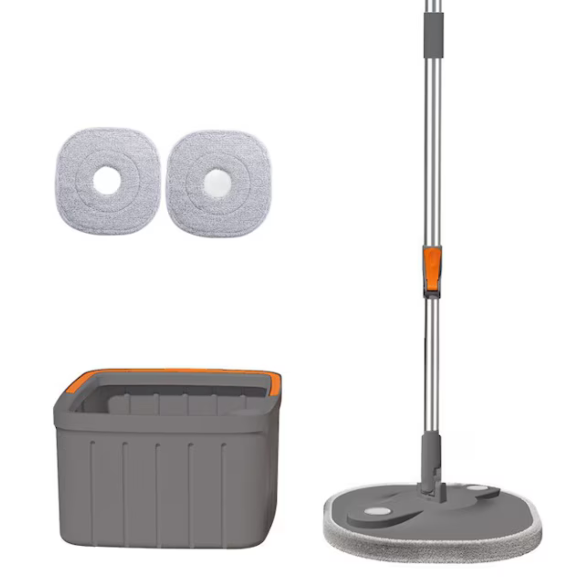 Set mop rotativ pătrat DreamRamp cu găleată gri și două rezerve din microfibră
